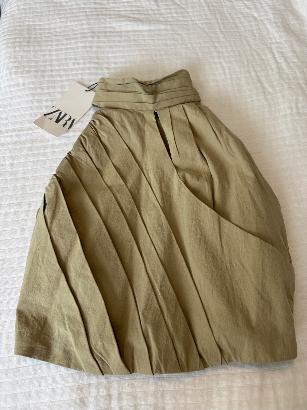 Zara Khaki Pleated High Neck Structured Top Size S NWT